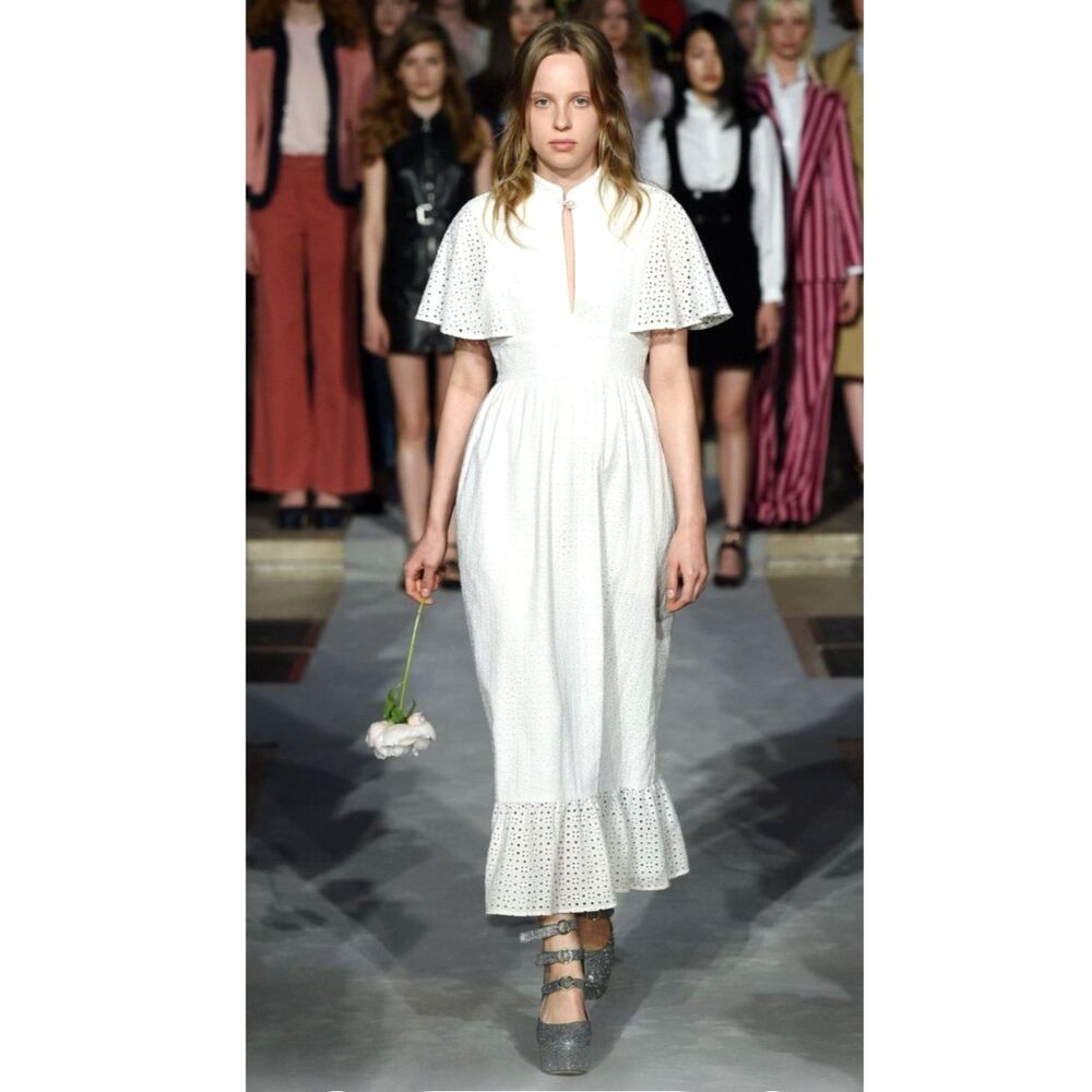 RARE Alexa Chung White Cotton Eyelt Fluttr Cape Midi Dress SZ EU 14 = US 10 2017 - Picture 16 of 16